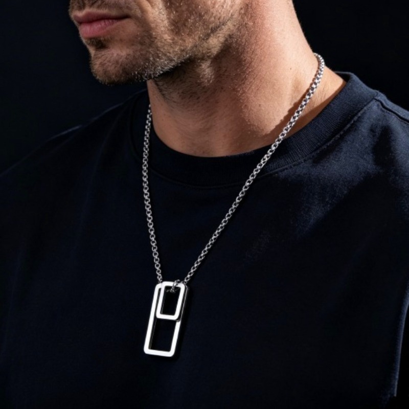 Stylish Double Geometric Pendant Chain Necklace, Unisex